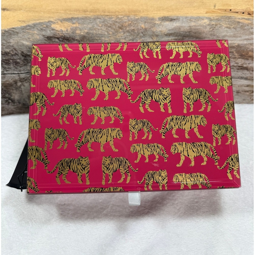 Tahari Home Pink Gold Tiger Decorative Jewelry Trinket Keepsake Box New with Tag